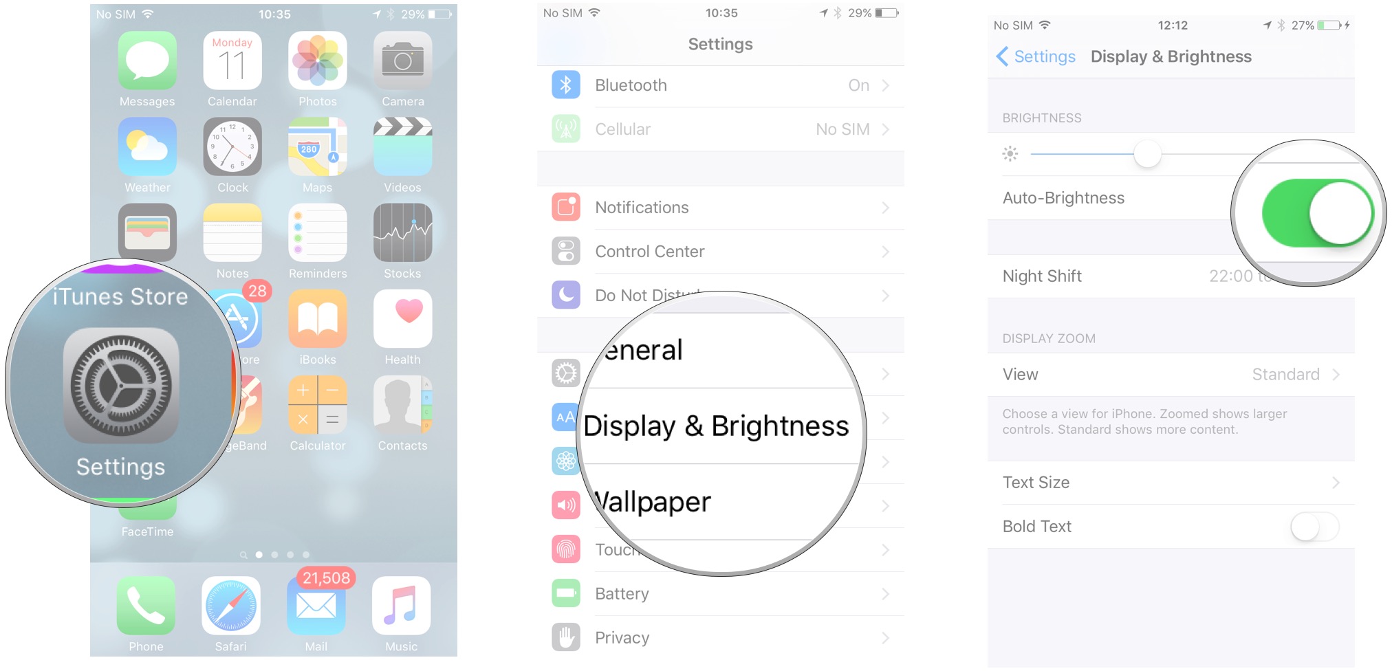 Open settings app, then tap display&brightness, then toggle auto-brightness on