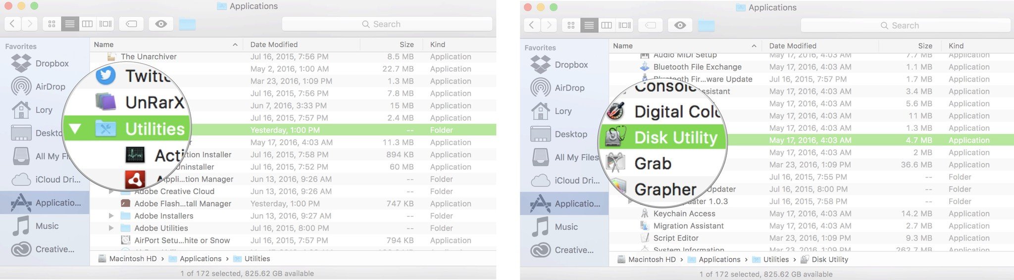 Создание раздела на Mac с указанием шагов по выбору приложения Disk Utility на Mac