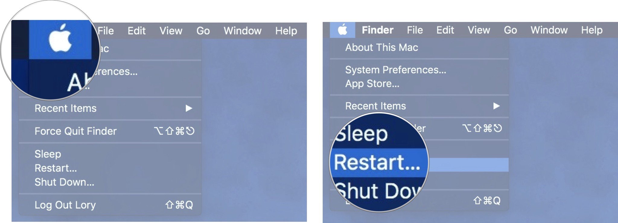 Чтобы установить новую копию macOS, подключите Mac к Интернету, затем щелкните значок Apple.  Затем выберите «Перезагрузить».