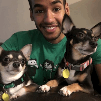 I take a selfie with my two chihuahuas.