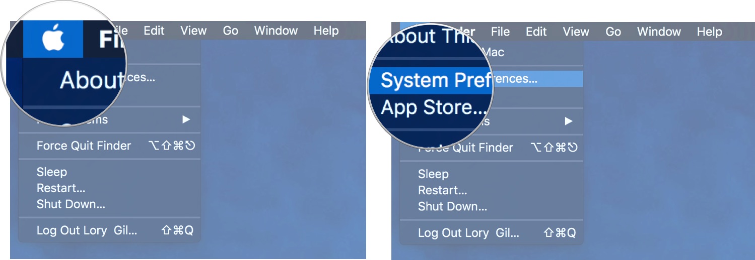 Чтобы изменить ориентацию док-станции на Mac, щелкните значок Apple, затем выберите «Системные настройки».