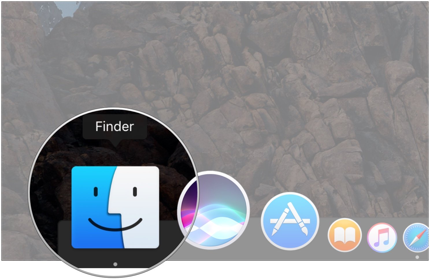 To open a Finder window click the Finder icon on the Dock.