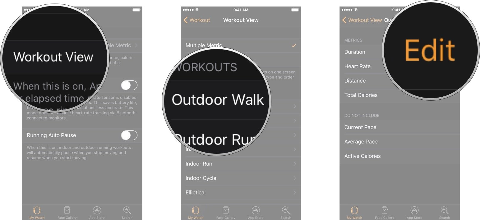 How to customize Workouts for Apple Watch: Tap Workout view, tap the workout you want, and then tap Edit.