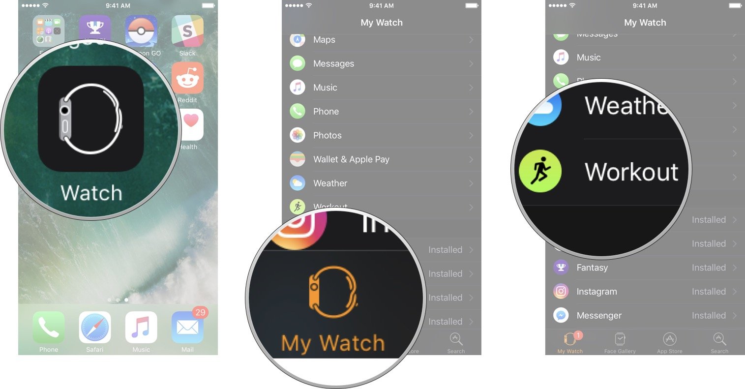 Show a metric in Workouts on Apple Watch:Launch the Apple Watch app from the Home screen of your iPhone, tap the My Watch tab, and then tap Workout.