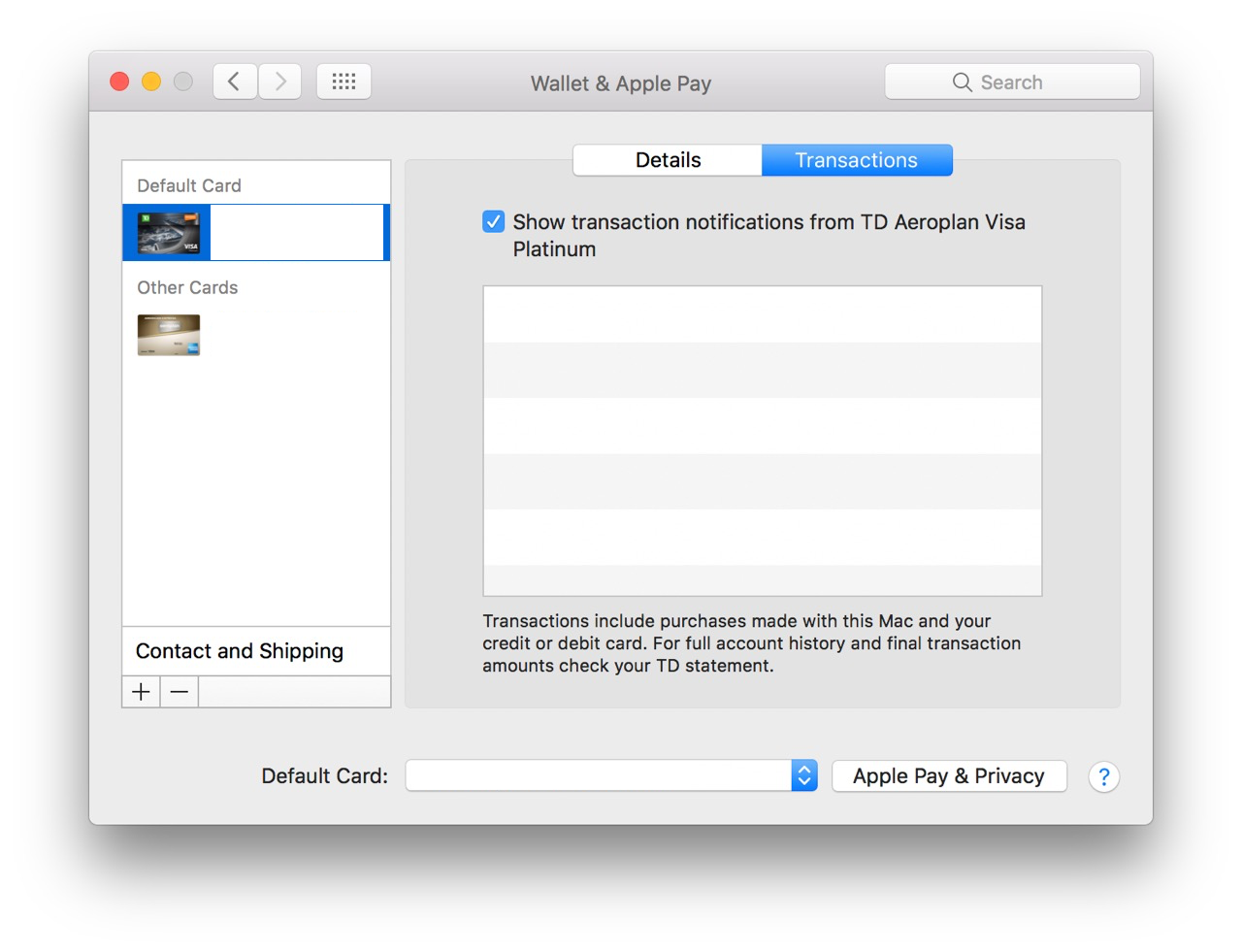 Setting up Apple Pay on Mac showing the steps to access your recent transactions