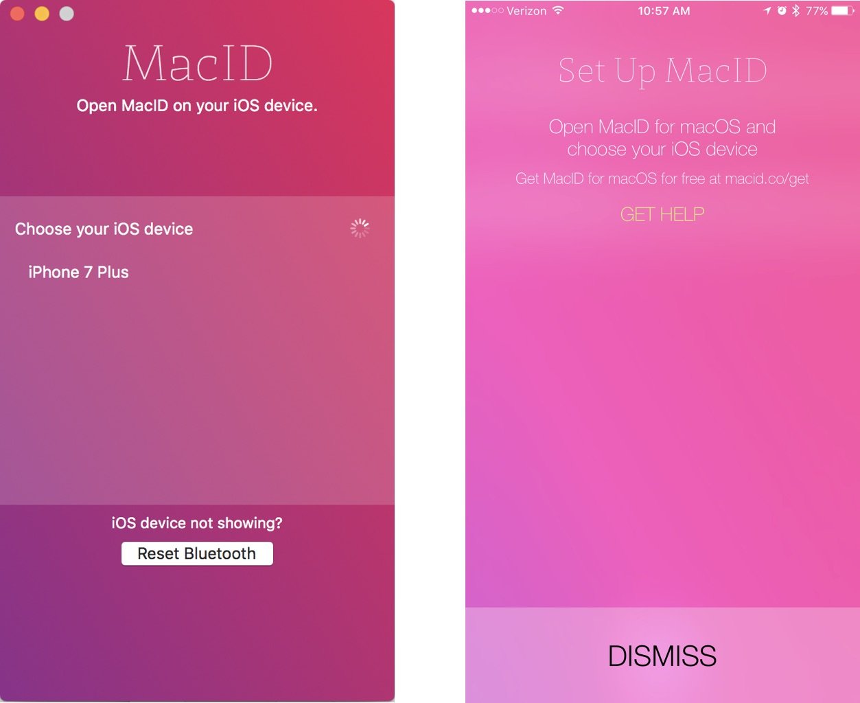 Как настроить MacID на вашем iPhone и Mac: запустите MacID на вашем iPhone и Mac.  Выберите свое устройство iOS на своем Mac