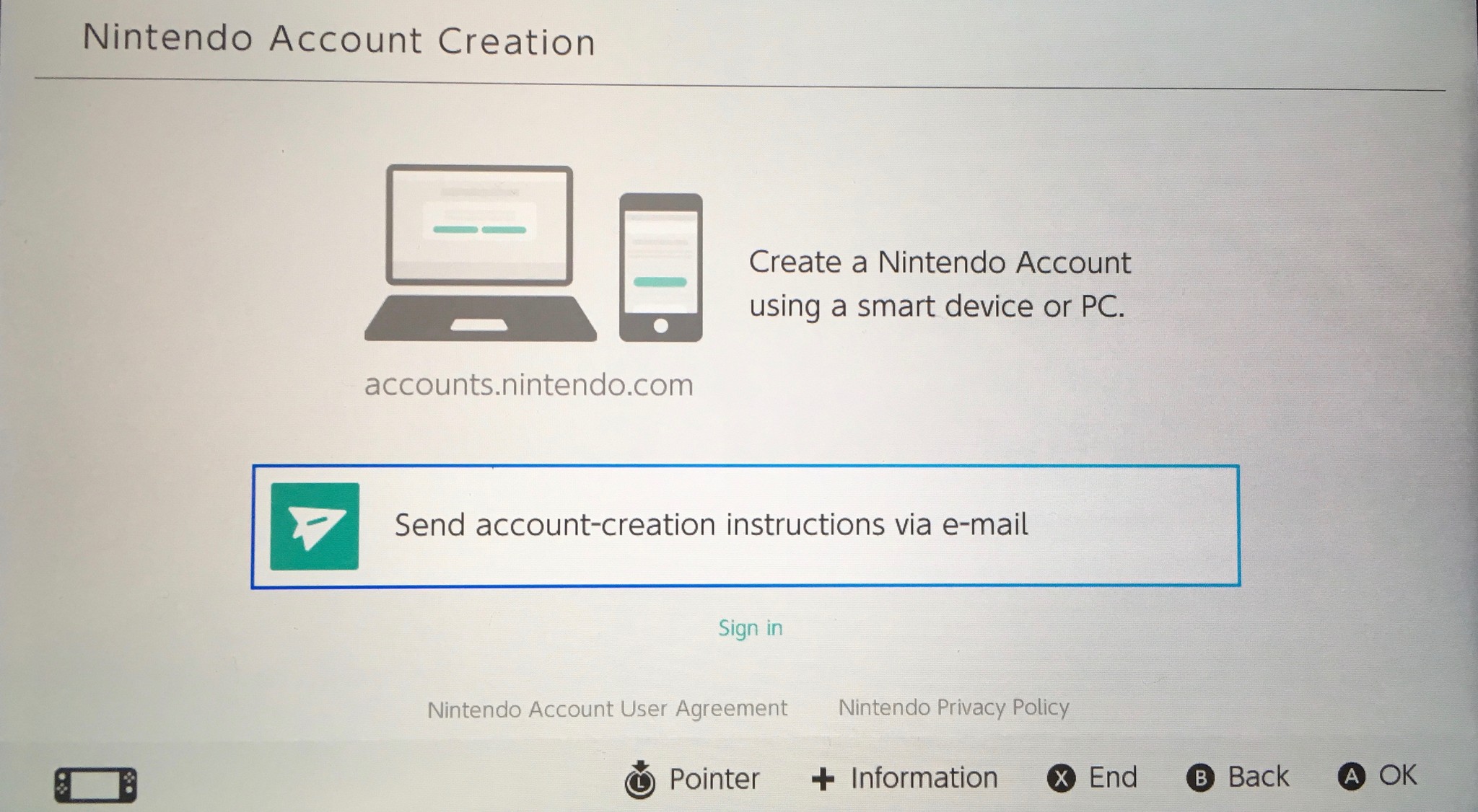 Select Send account information instructions via e-mail