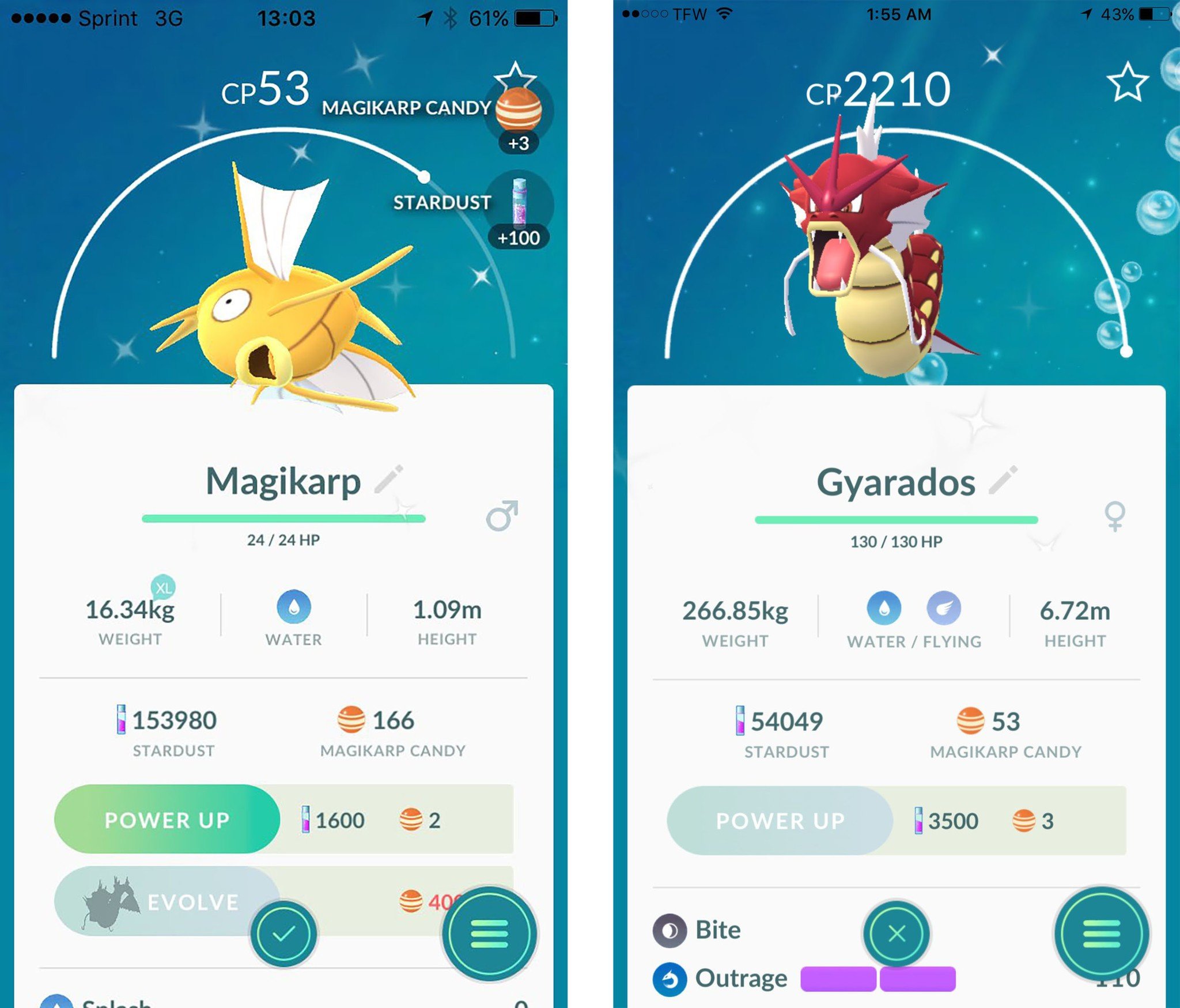 Pokemon Go shiny Magikarp and Gyarados