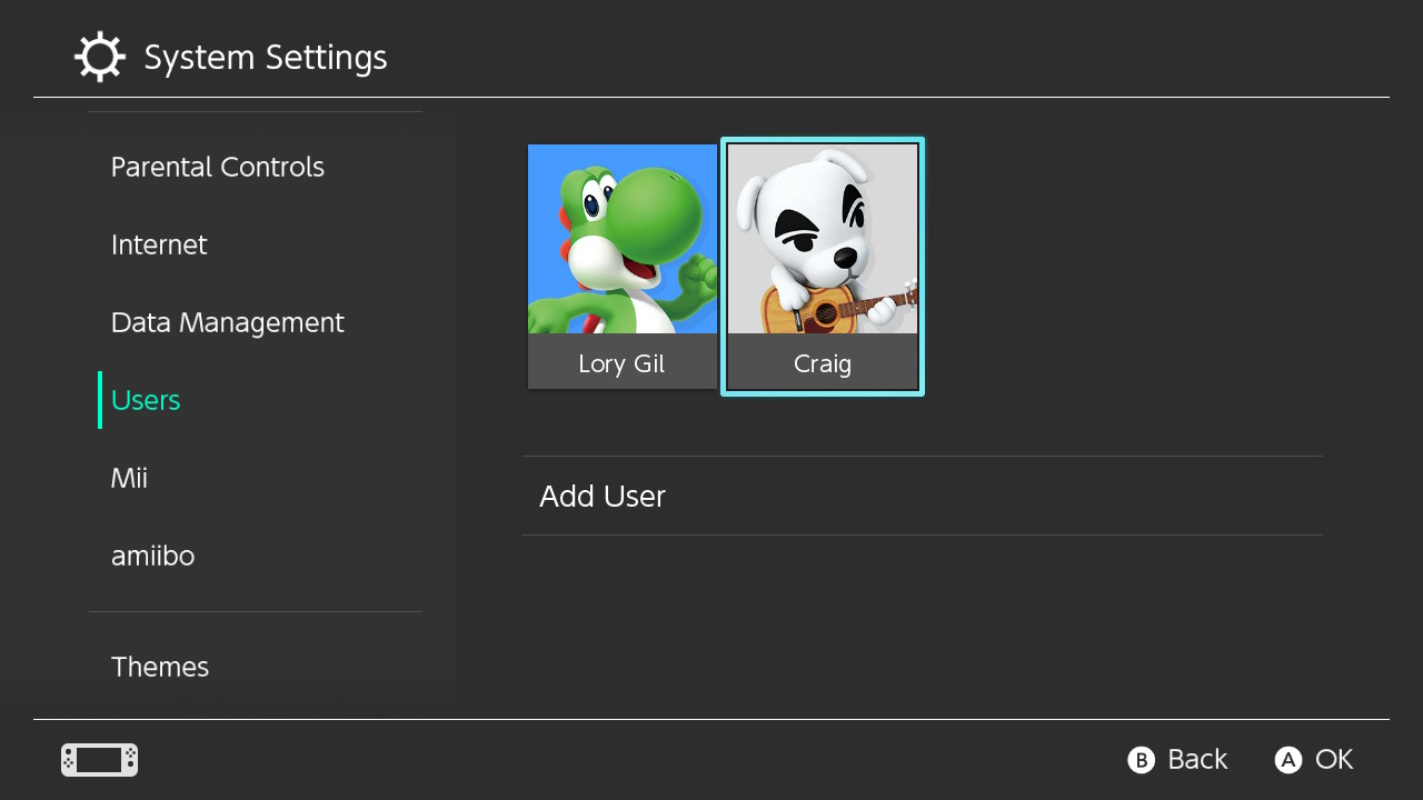Comment ajouter des comptes Nintendo supplémentaires à votre Switch : faites défiler vers le bas et sélectionnez les utilisateurs dans le menu de gauche, sélectionnez le profil auquel vous souhaitez associer un compte Nintendo