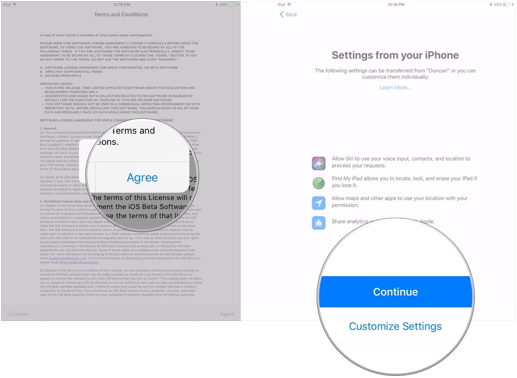New iPhone setup showing steps to agree to Apple's Terms and Conditions 