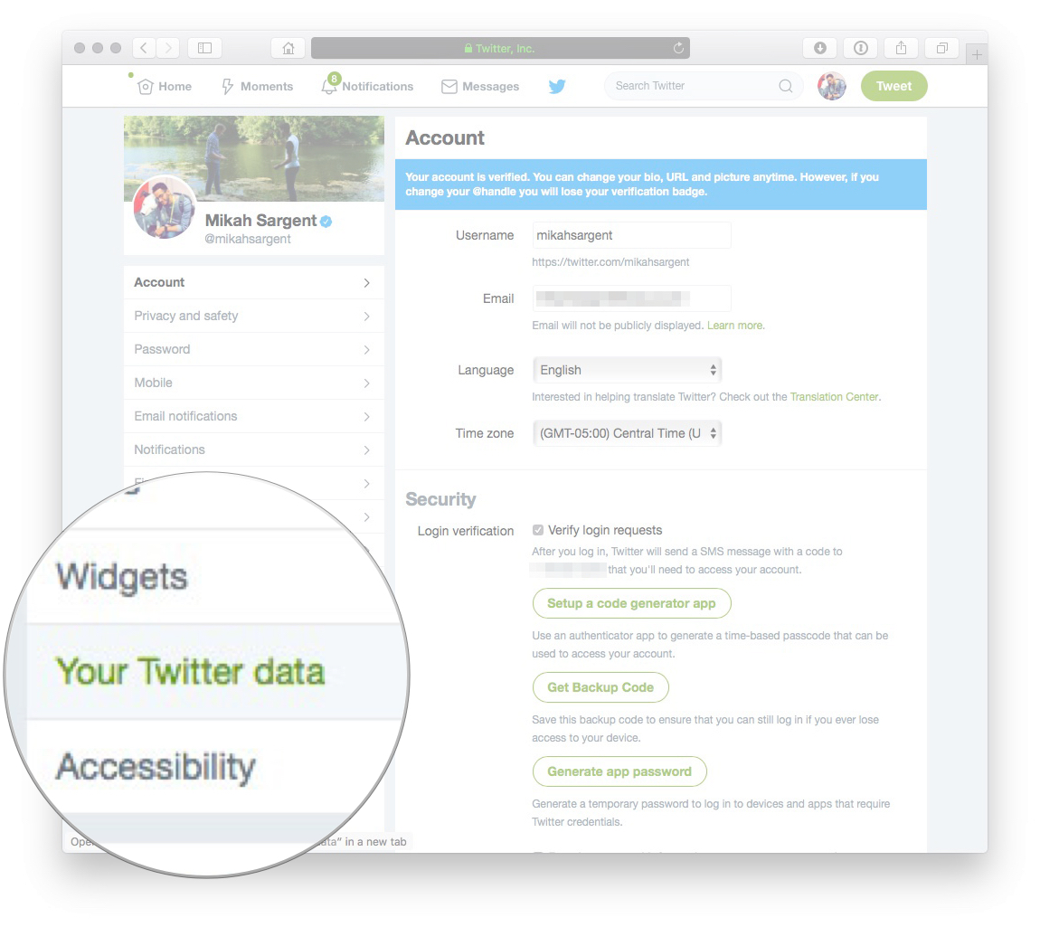 Click "Your twitter data" in the list on the left side of the page.