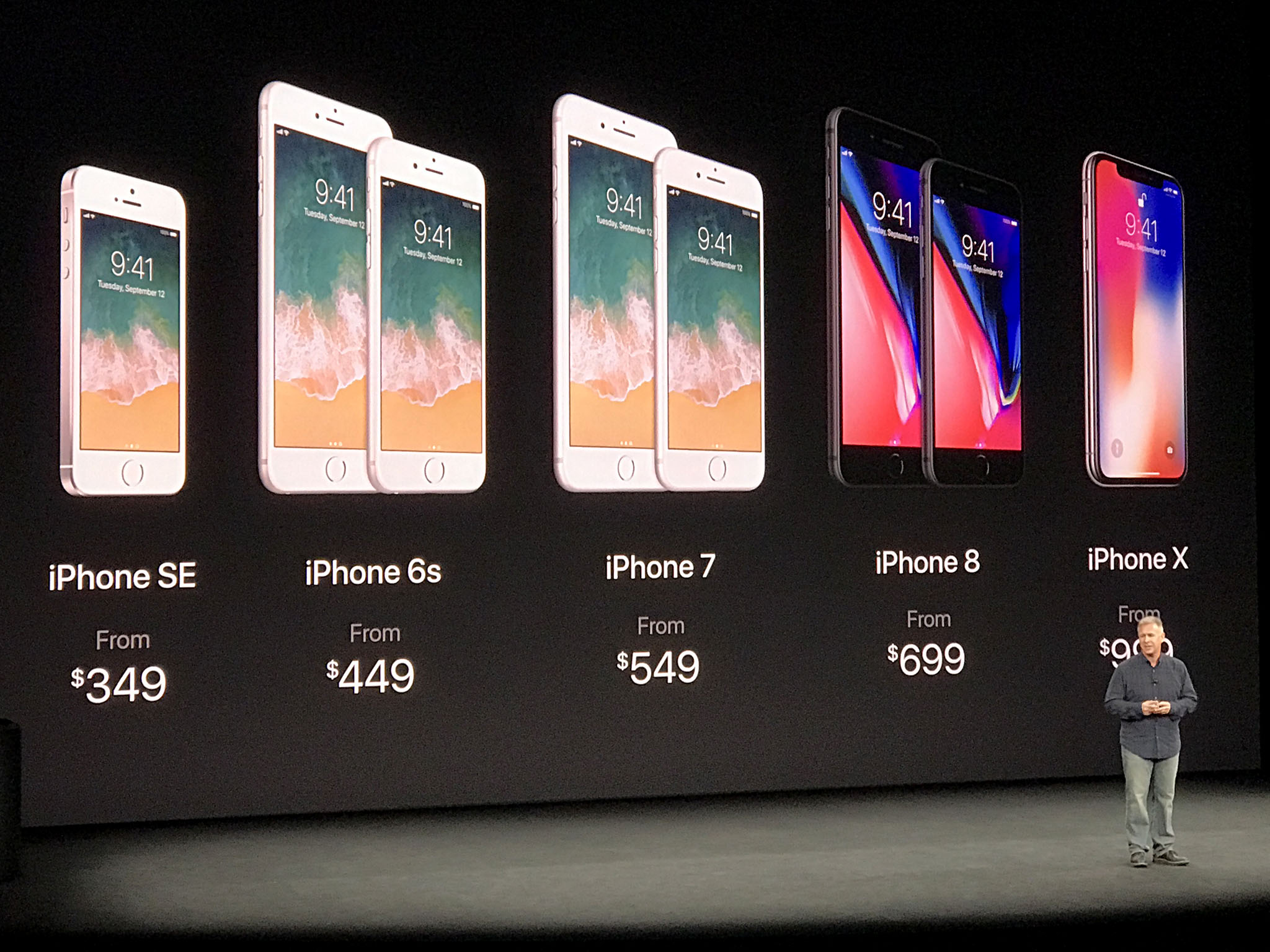 Lineup of iPhones at Apple Event