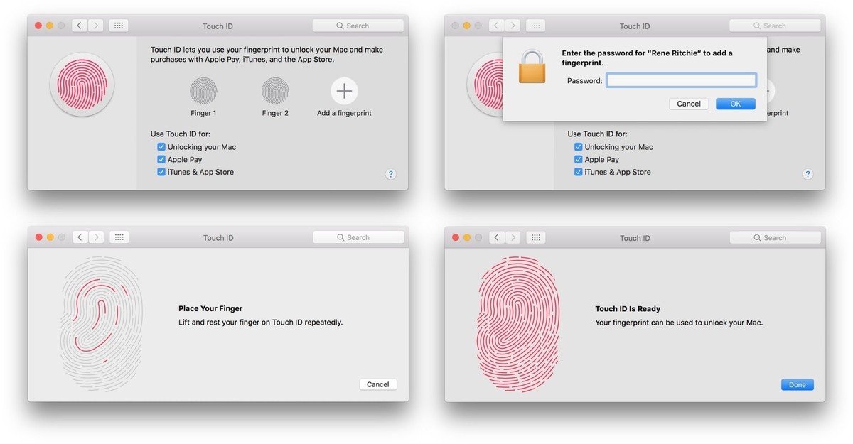 To add your Touch ID fingerprints on a supported app, click on the Apple menu, then select System Preferences from the pull down menu.  Select Touch ID.  Click Add a fingerprint and add your user password and follow the on-screen instructions. 