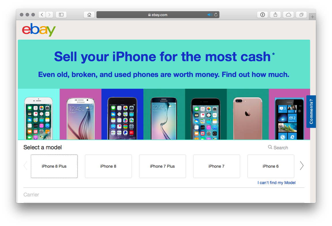 eBay iPhone landing page