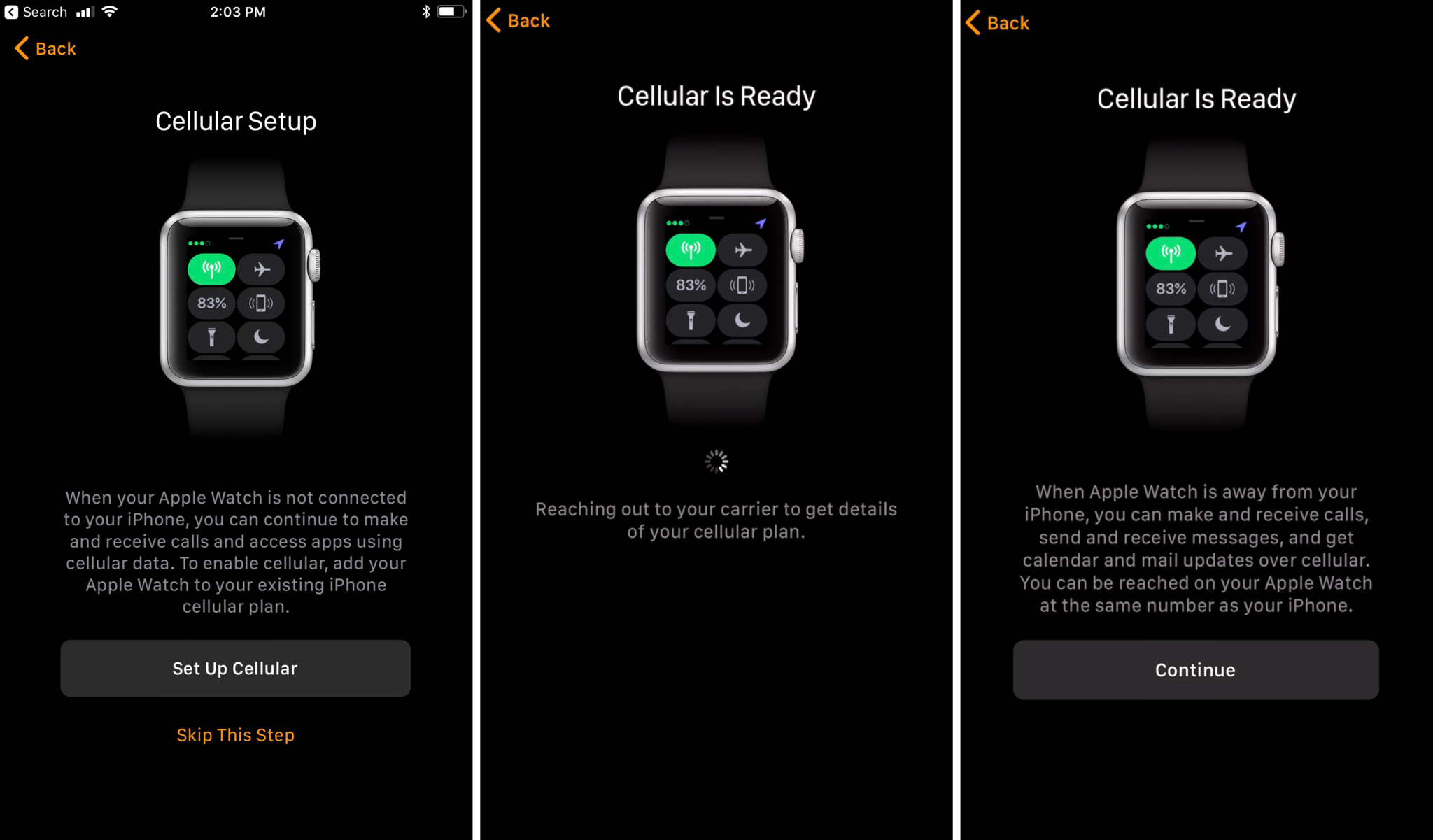 Apple Watch setting up cellular