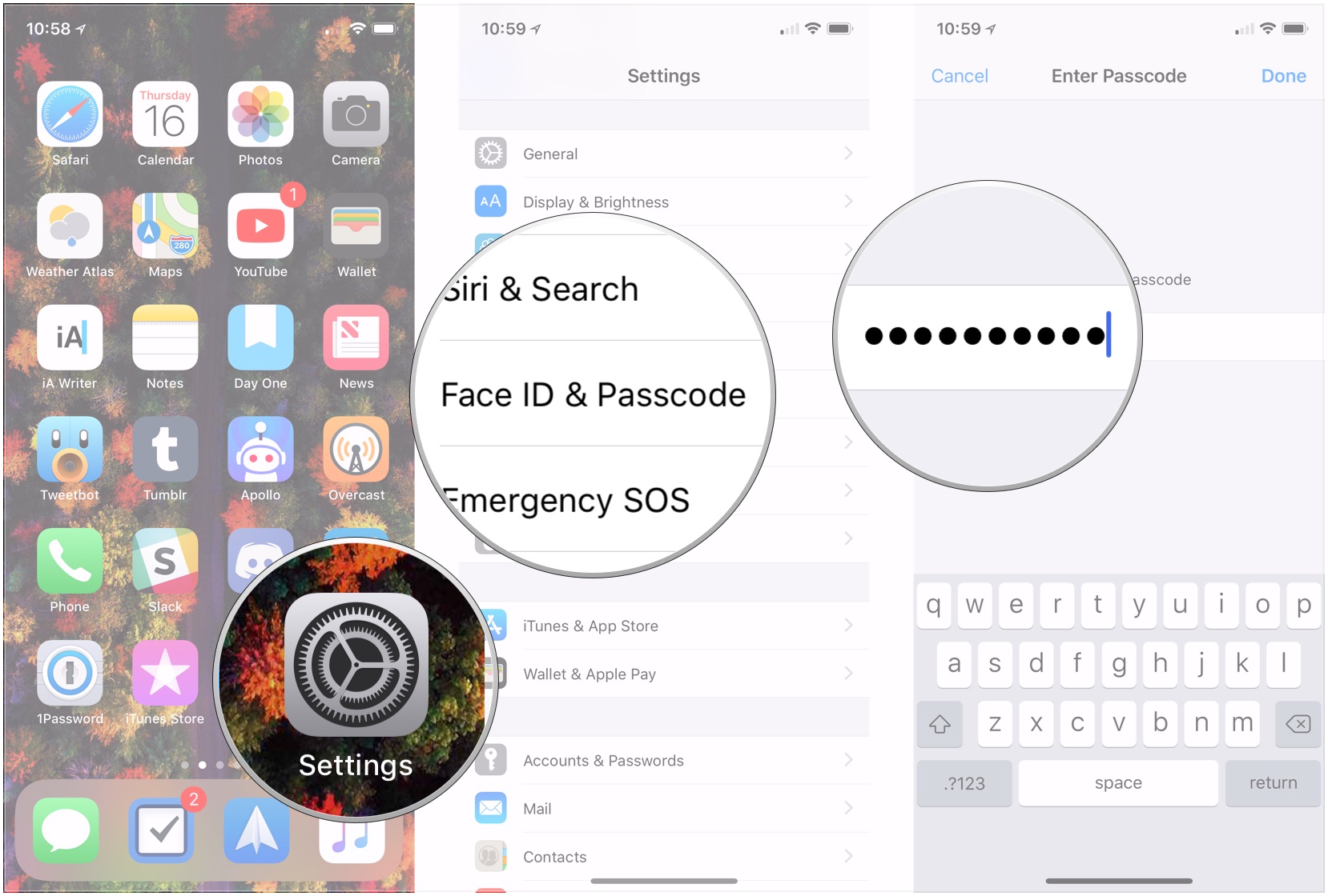 Manage attention features for Face ID: Open Settings, tap Face ID & Passcode, enter passcode