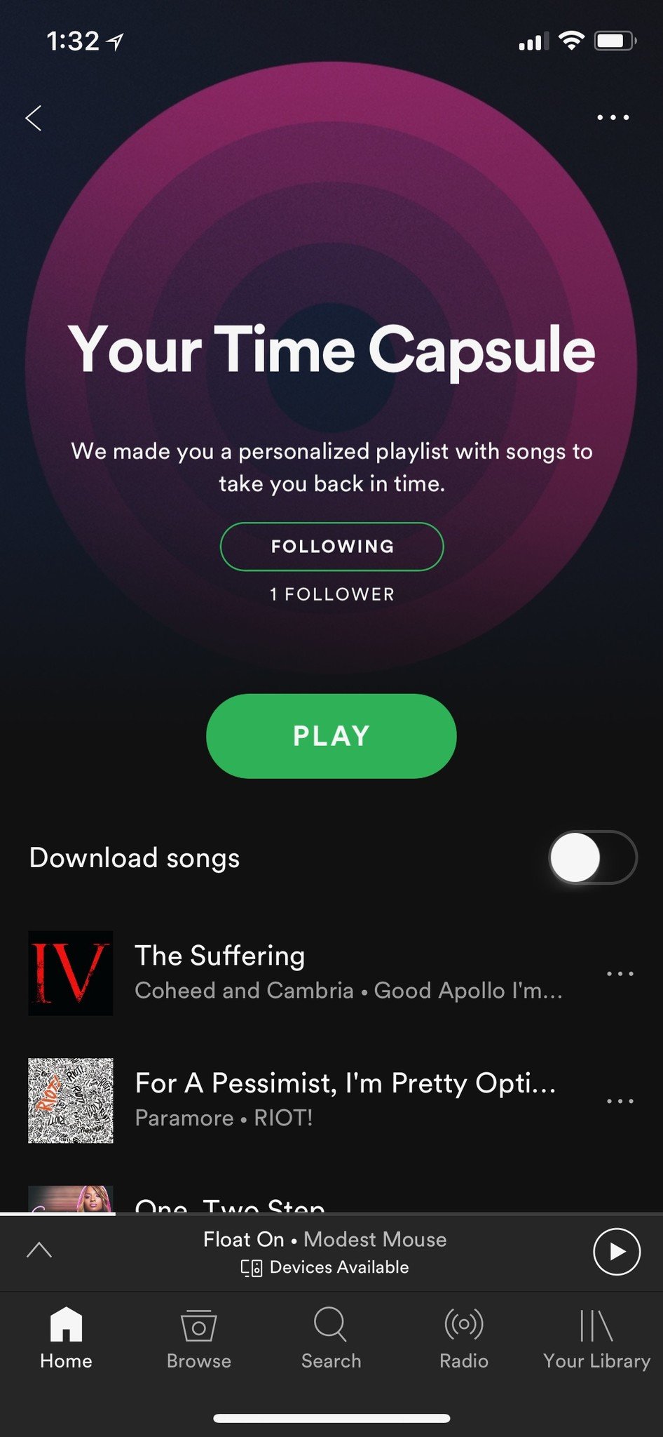 A screenshot of Spotify for iPhone X