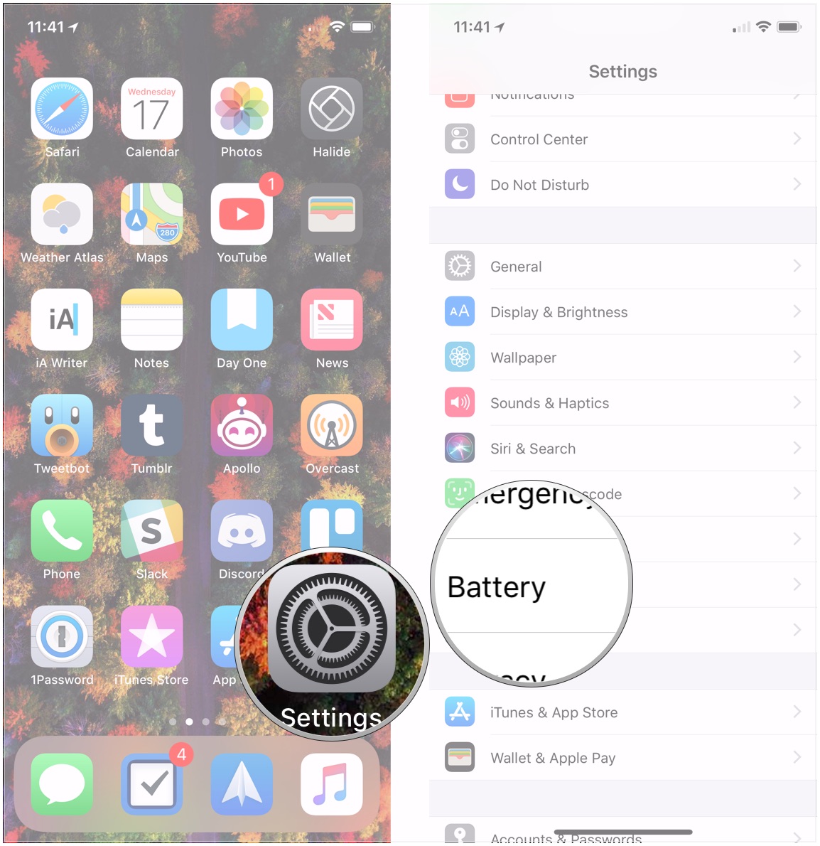 Battery troubleshooting showing how to reset your iPhone by tapping Erase all content and Settings, then tapping Erase Now