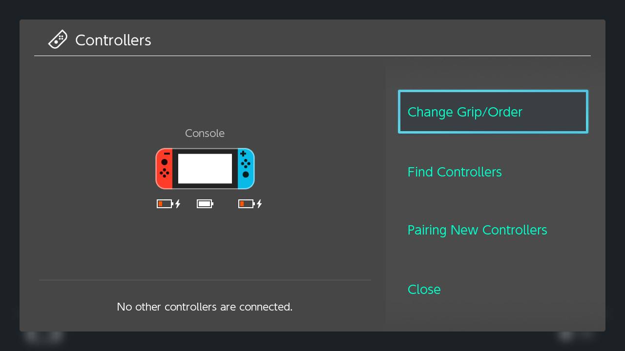 Nintendo Switch change grip or controller order screen