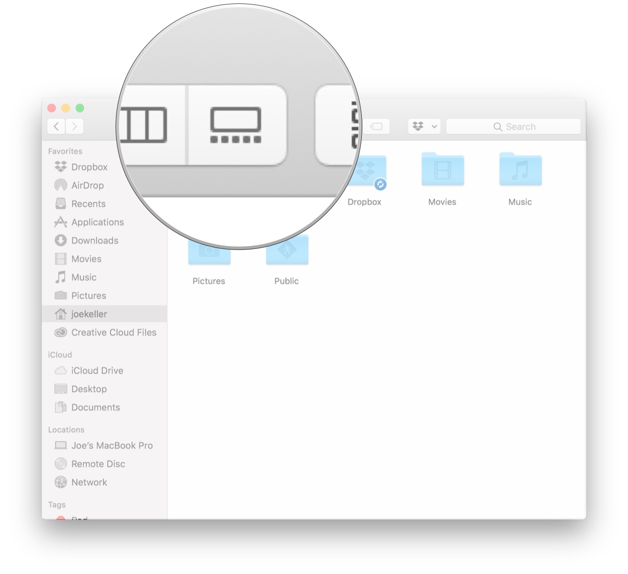 To use Gallery View in Finder, click the Gallery View button. 