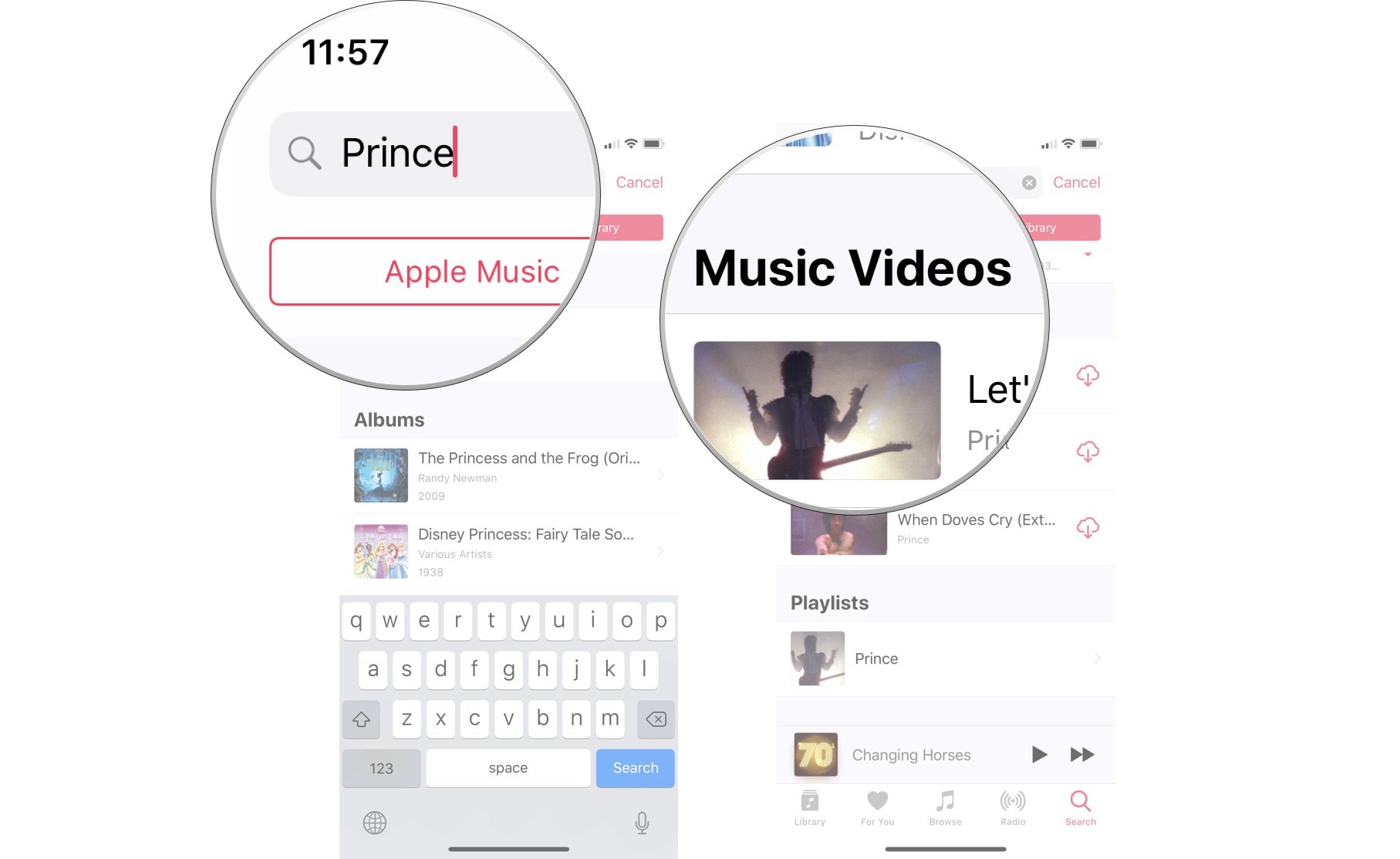 Search for Music Videos on Apple Music: Search for a specific artist or song, then select the video