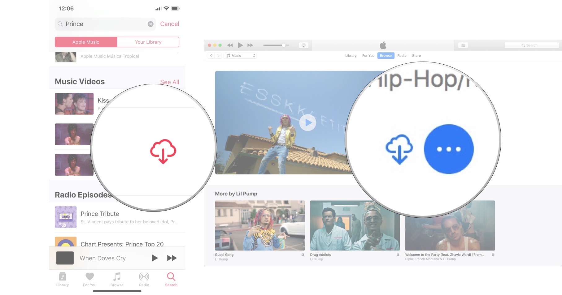 Downlaod music videos in Apple Music: Select the Download button