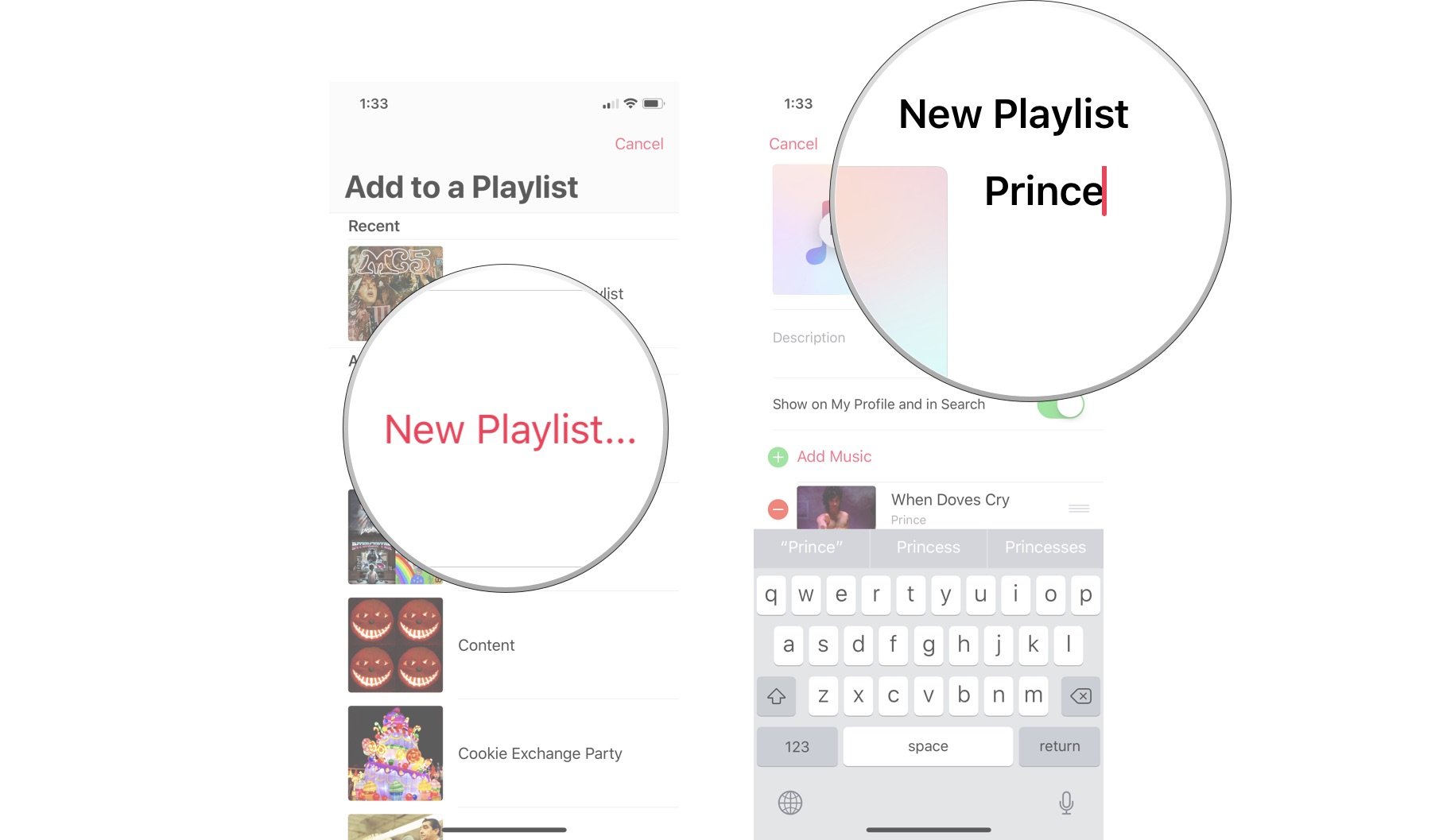New playlist in Apple Music: Select New Playlist, then name the playlist