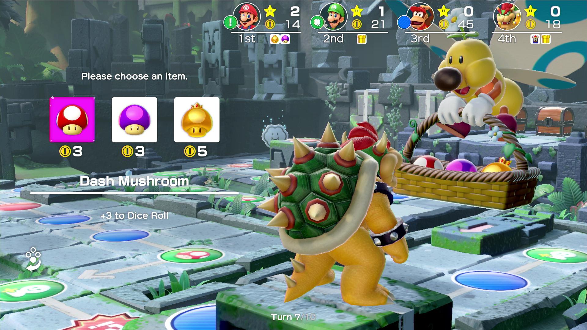 Bowser on the game board for Super Mario Party