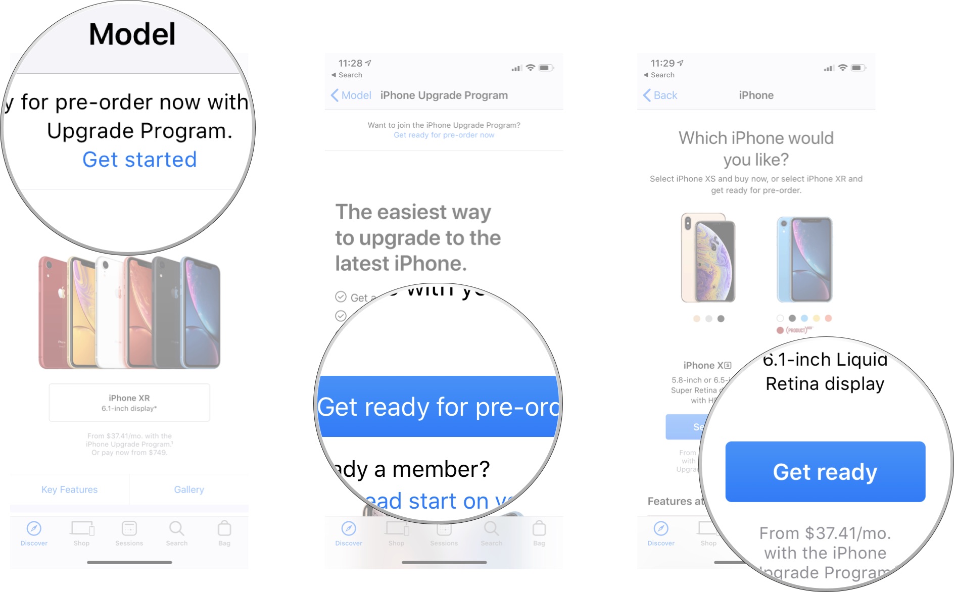 The Apple Store App showing how to get preapproval for iPhone  preorders in the iPhone Upgrade Program
