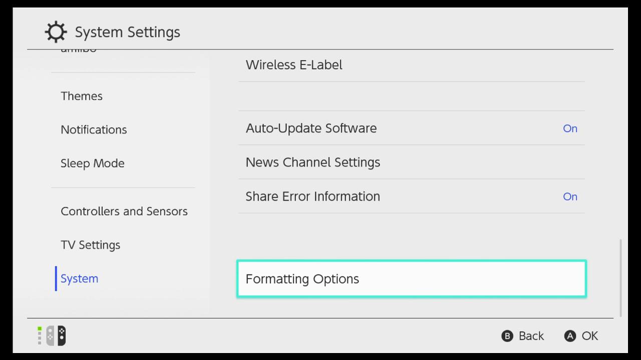 How to do a full factory reset step three: Select formatting options from the System Menu