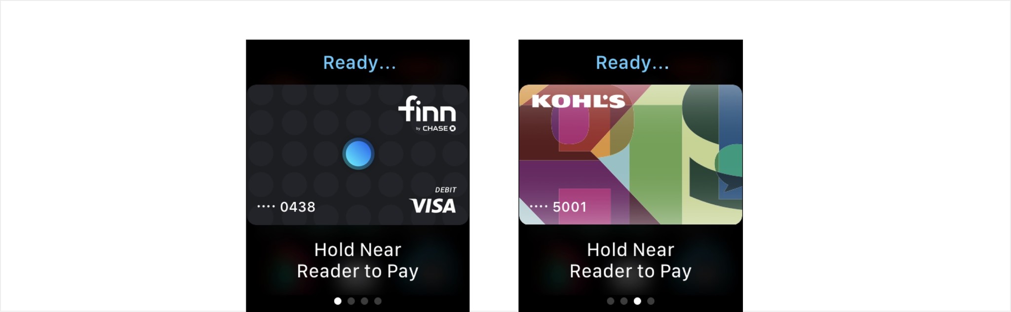 To use Apple Pay on Apple Watch, double-click the side button and hold the display near the contactless reader. Confirm payment on the screen. To select a different card, swipe left or right, then select a new card from your Apple Watch face.