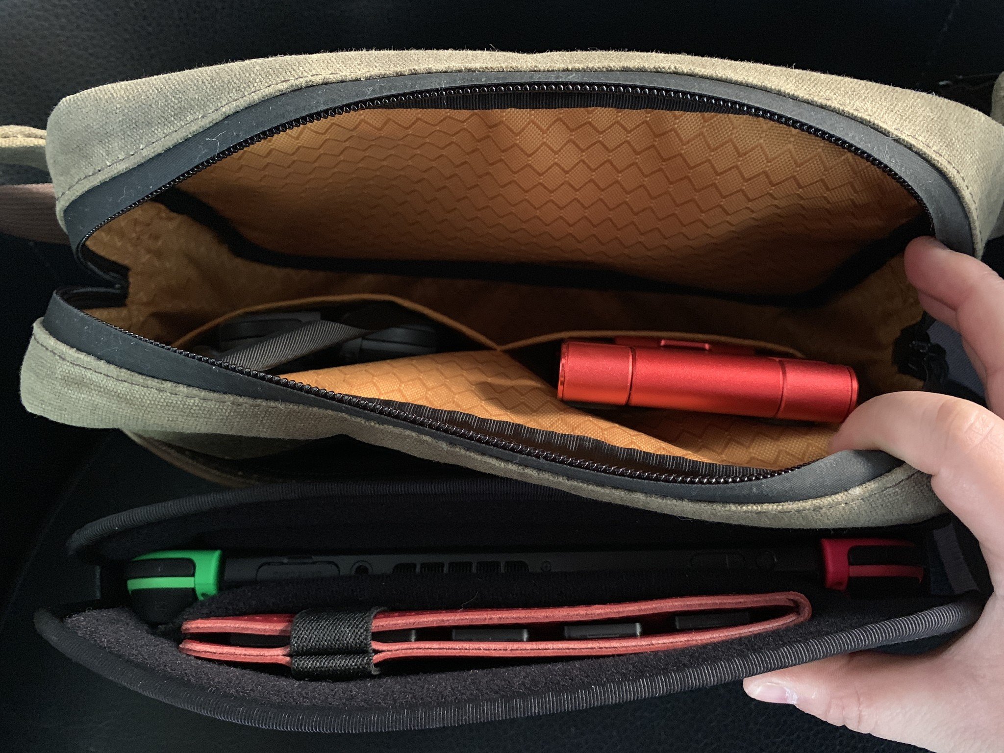 Waterfield Designs Sutter Sling Pouch for Nintendo Switch with the Switch Taco outside of the bag