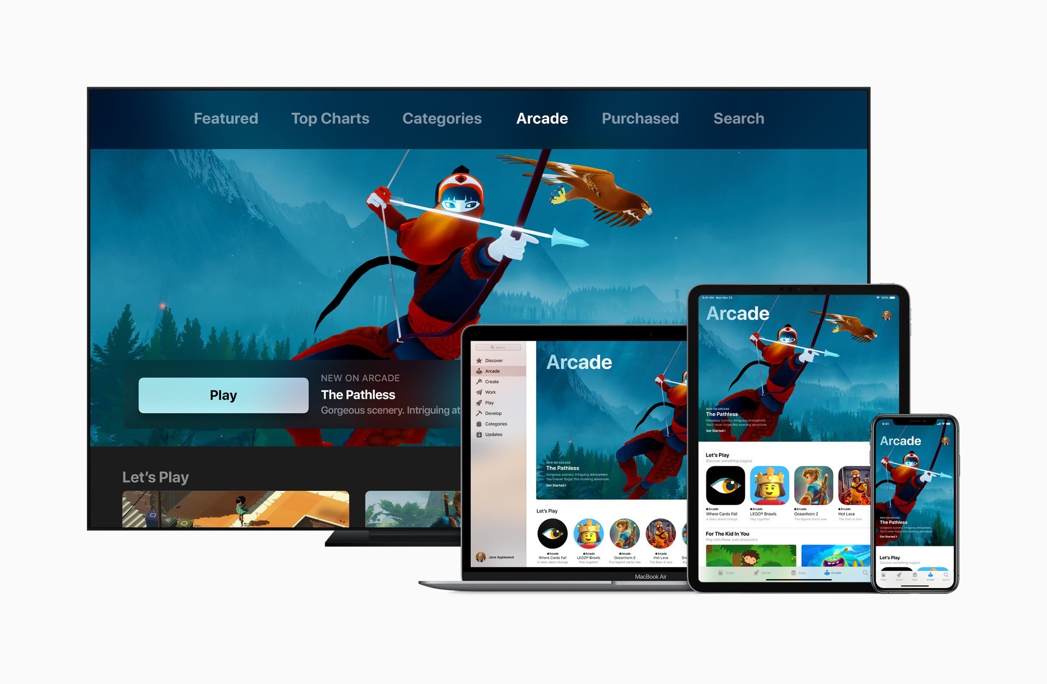 Apple Arcade in the App Store running on multiple devices