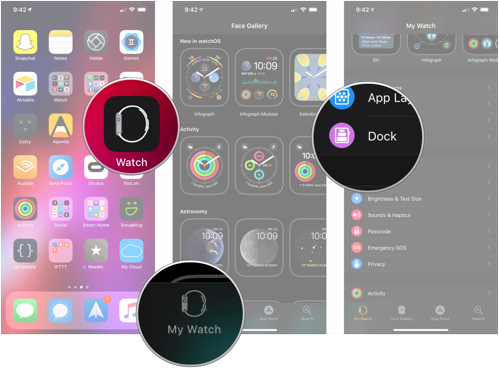 Set up and organize your Dock to use either Recents or Favorites on iPhone by showing: Open Watch app, tap My Watch, tap Dock