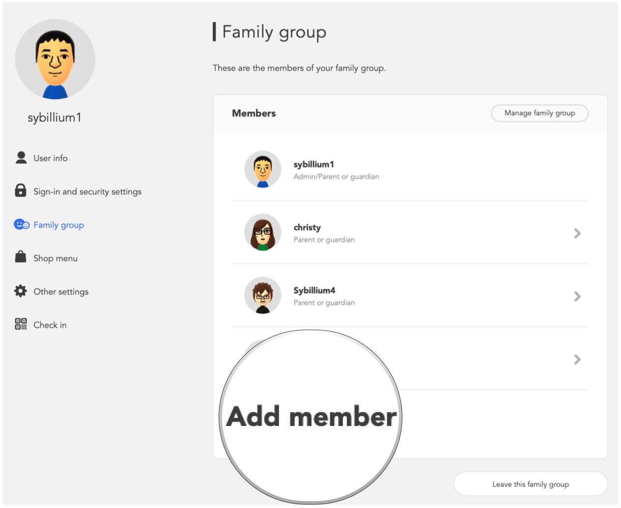 add family member to nintendo switch online
