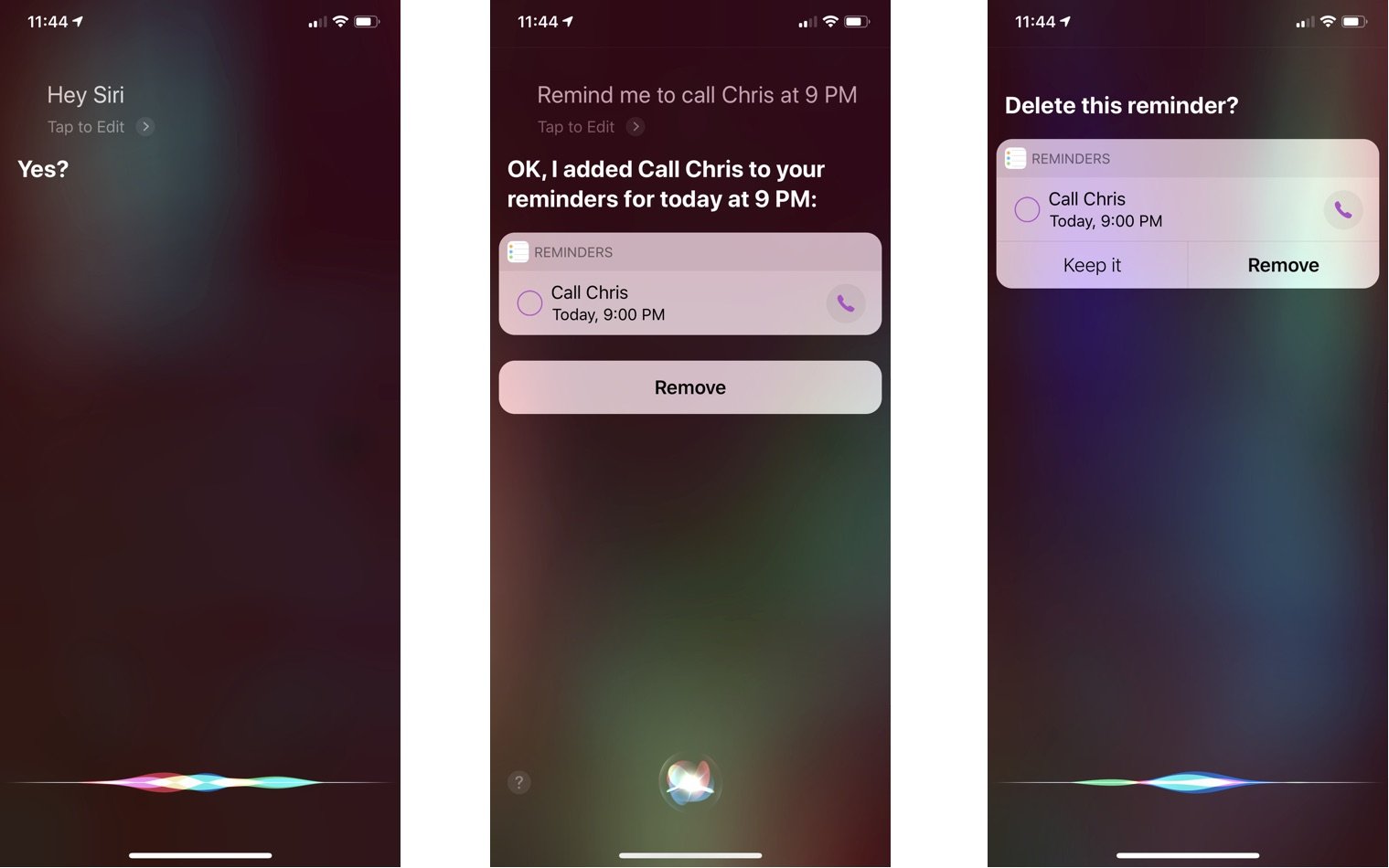To create a time-based reminder with Siri, say Hey Siri , announce your reminder, tap remove to cancel the reminder, if necessary. 