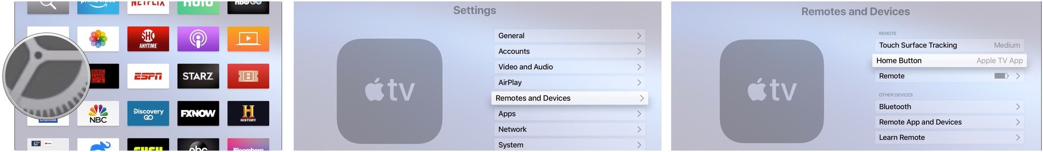 изменить кнопку Apple TV