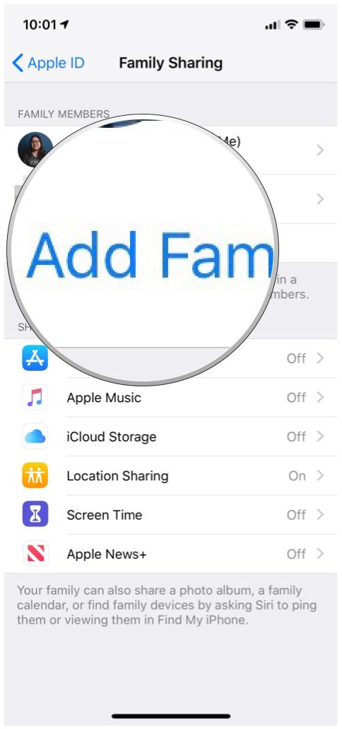 iOS 12 Settings iCloud Add Family Member