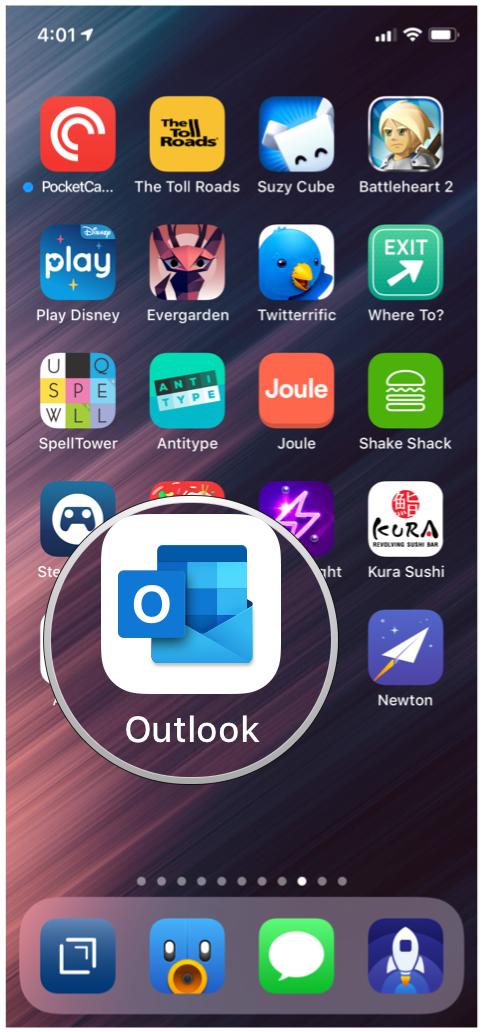 Écran d'accueil iOS Microsoft Outlook