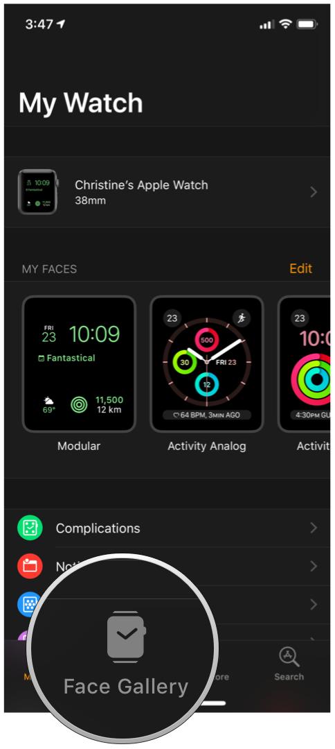 iOS Watch App Face Gallery tab