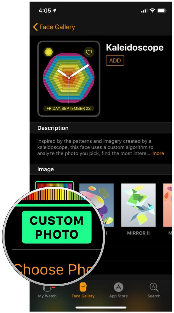 Пользовательское изображение калейдоскопа приложения для часов iOS