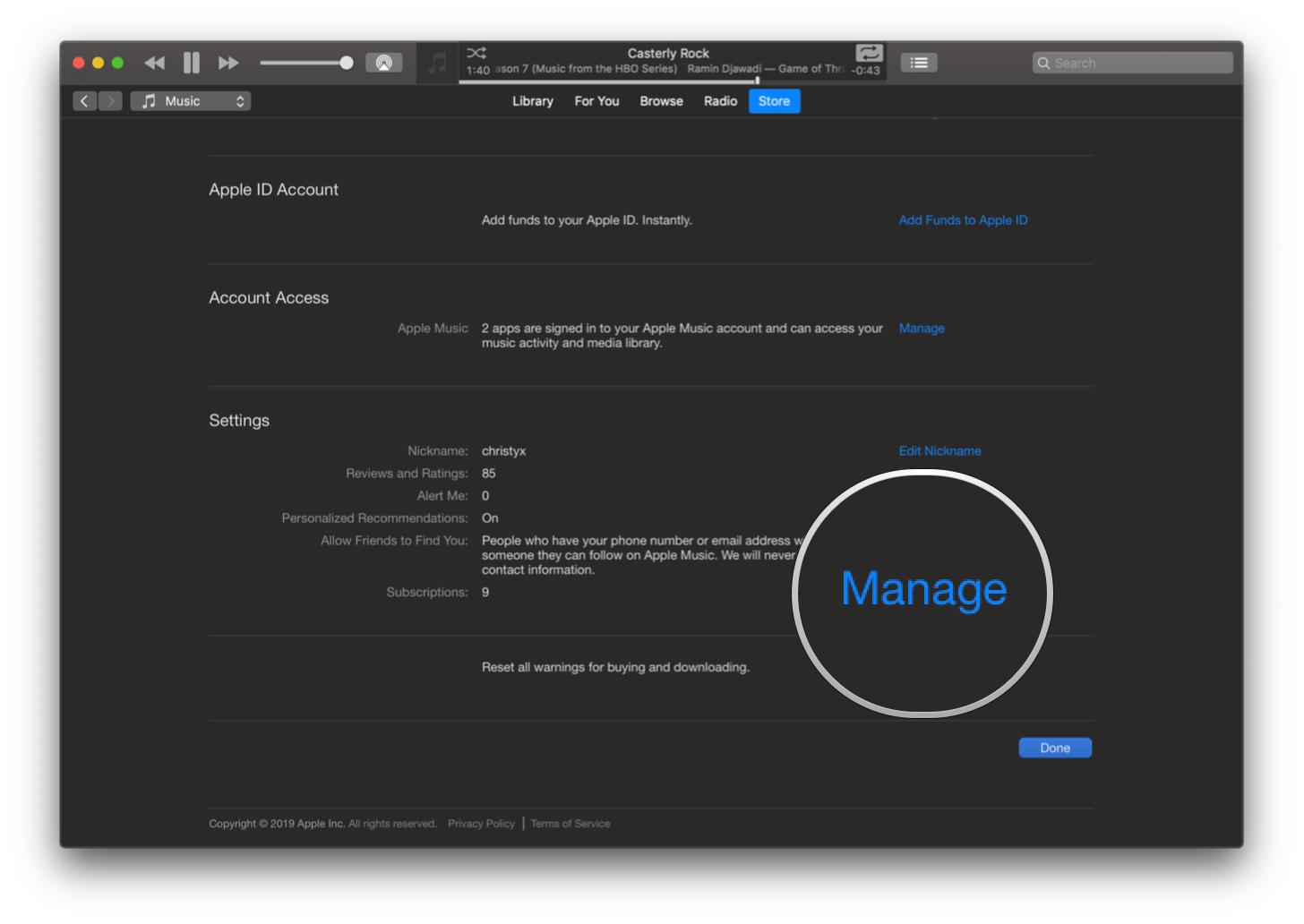 Mojave iTunes Account Subscriptions Manage