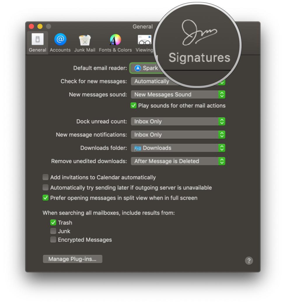 Почта на Mac, настройки, подписи