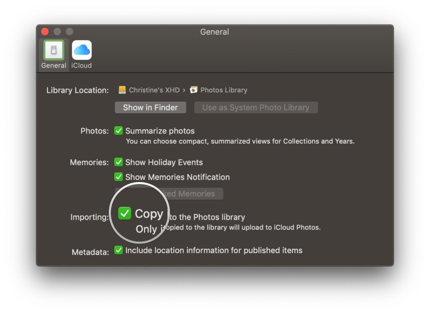 macOS Mojave Photos Preferences Import Copy feature