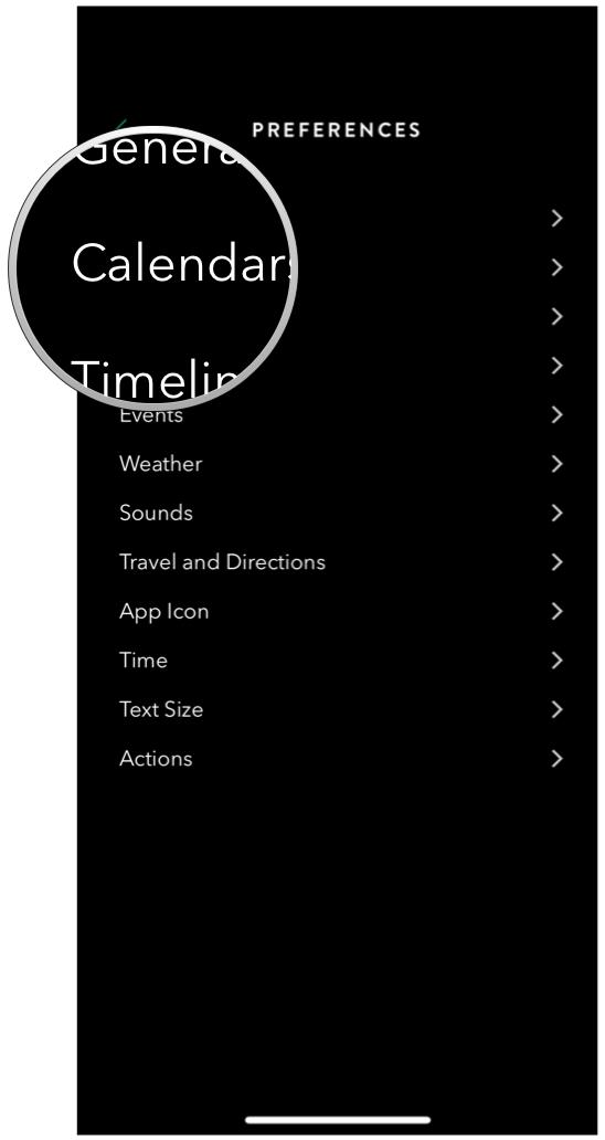 préférences de menu timepage calendriers configurer des calendriers