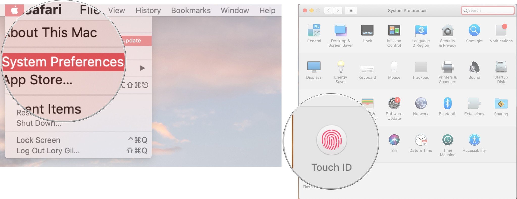 Ouvrez les Préférences Système, puis cliquez sur Touch ID.