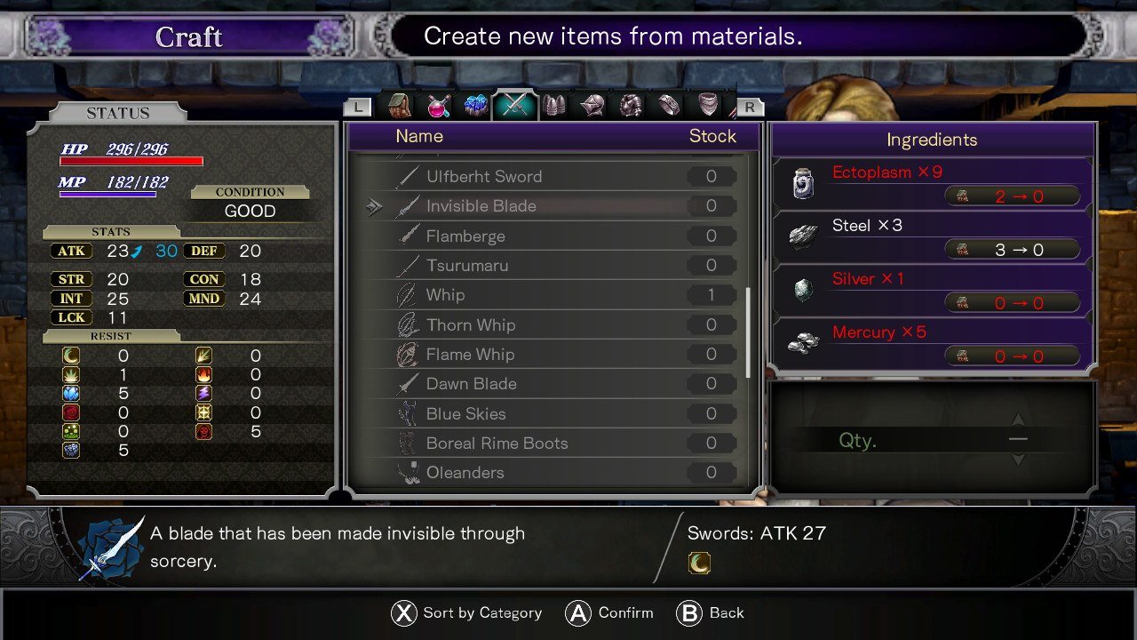 Bloodstained: Ritual of the Night crafting
