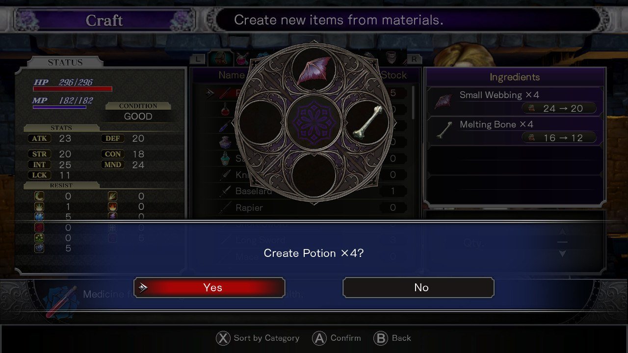 Bloodstained: Ritual of the Night crafting process