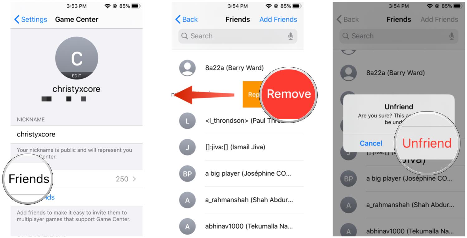 Remove friends in Game Center in iOS 13