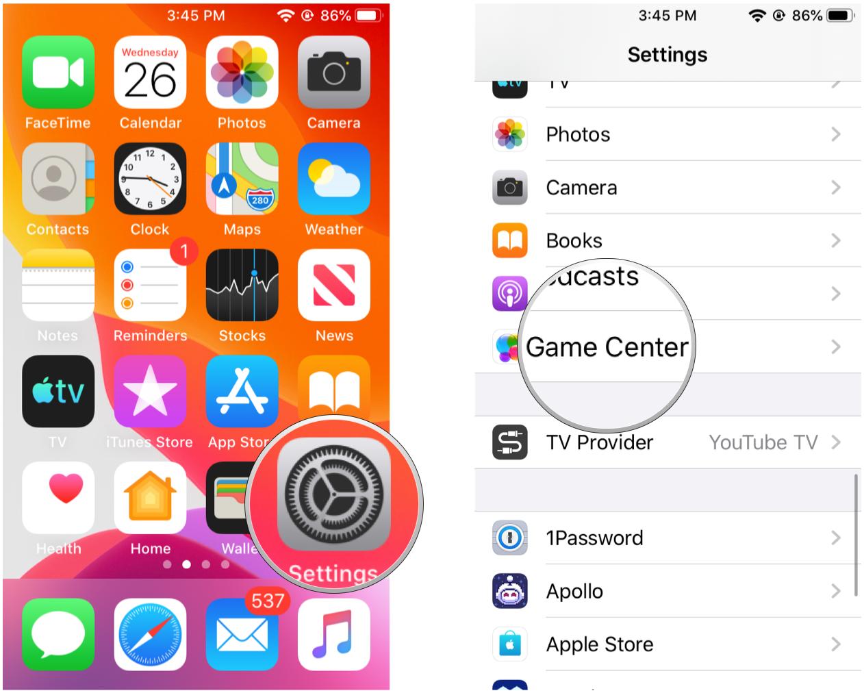 iOS 13 Settings, Game Center